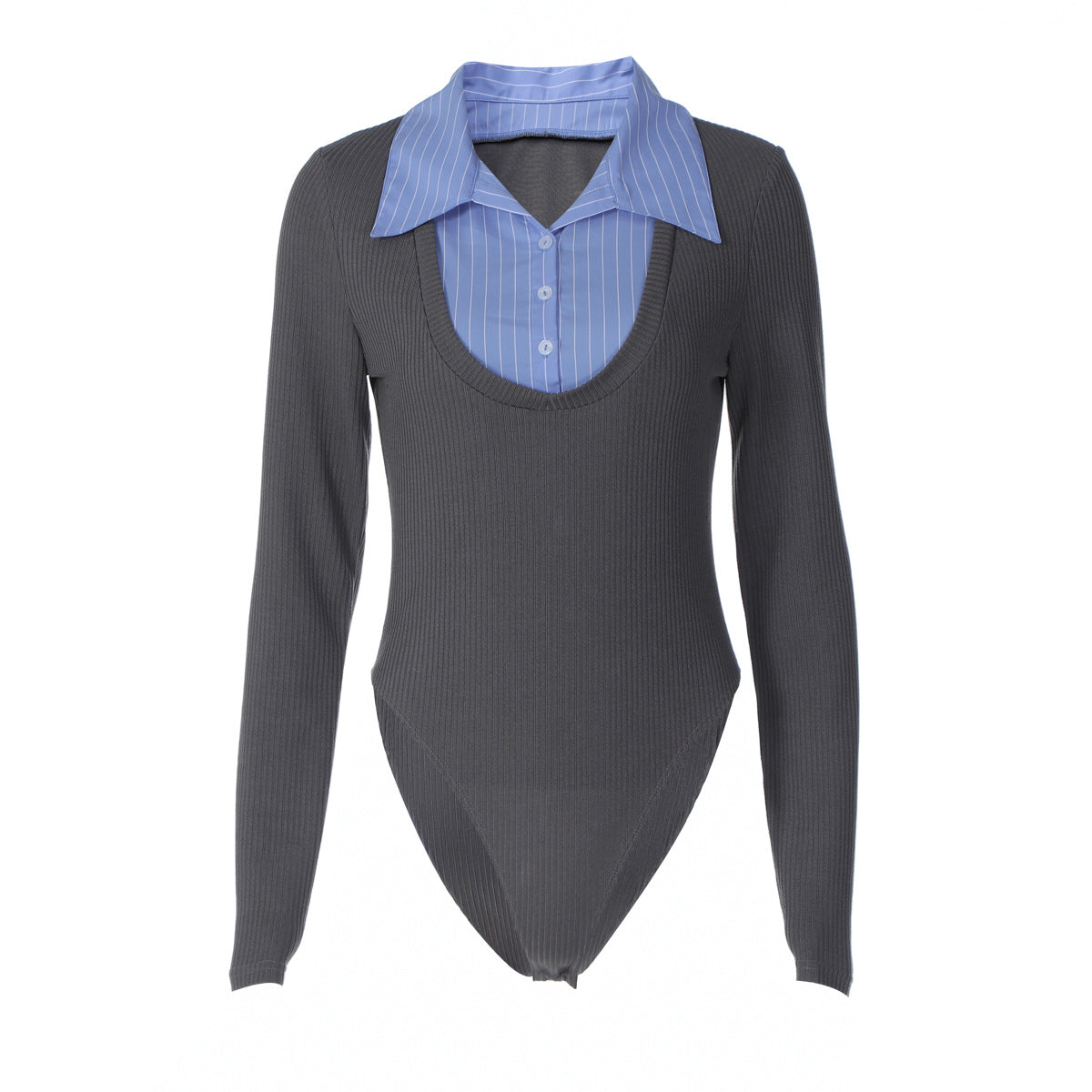Ribbed Button-Front Slim Fit Bodysuit