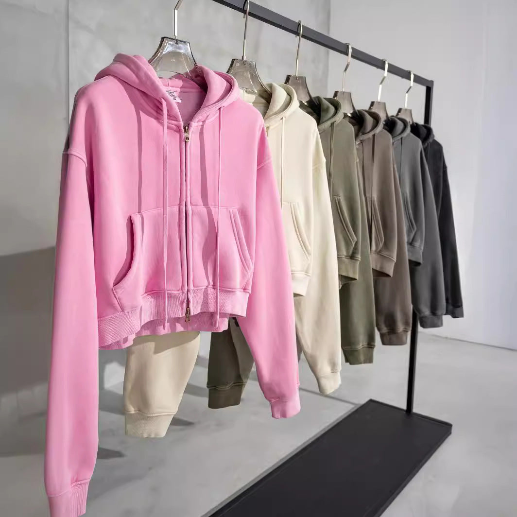 Retro Color Block Zip Hooded Sweater