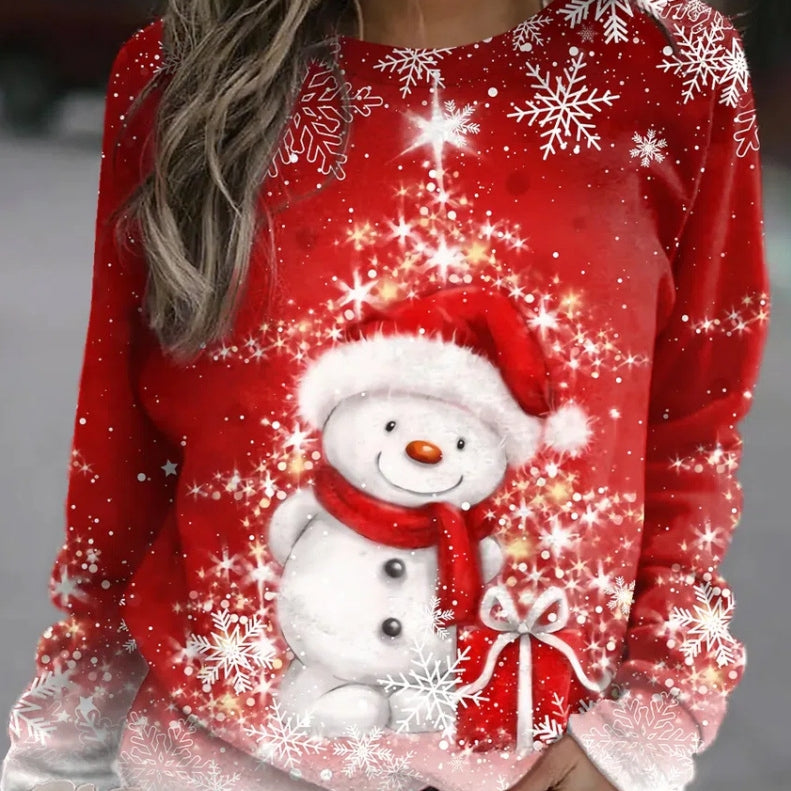 Women's Printed Round Neck Long-Sleeve Casual Sweater