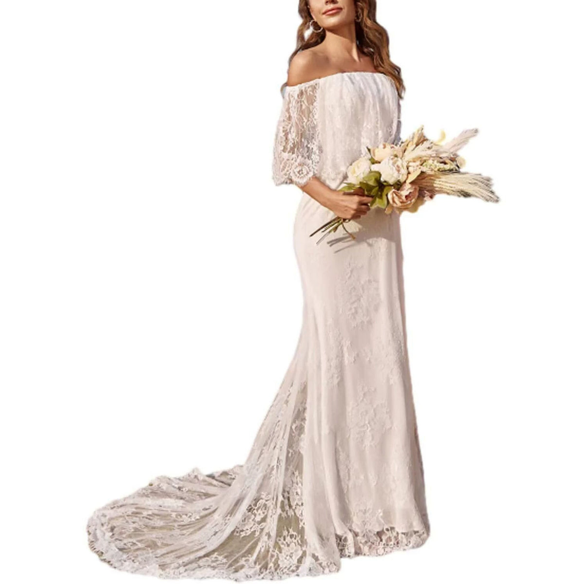 Vintage Off-Shoulder Lace Wedding Dress