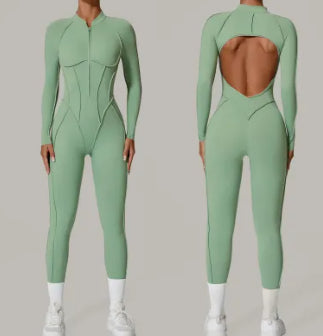 Women's Half-Zip Long Sleeve Yoga Jumpsuit