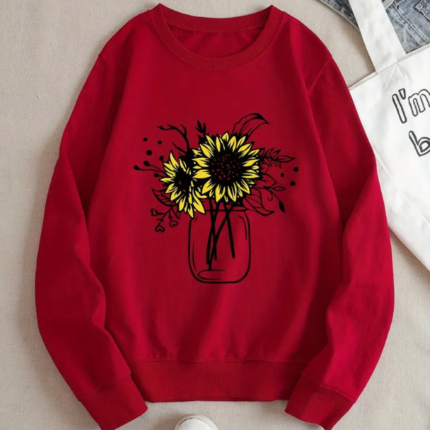 Cozy Letter Print Fleece Long Sleeve Casual Sweatshirt