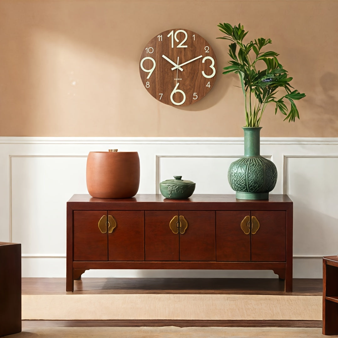 1 wall clock that can glow at night, complimentary upper wall button, 12inch mute non-ticking, matte surface, digital concave design more three-dimensional, AA Battery power (not included), use living room, bedroom, office and other places