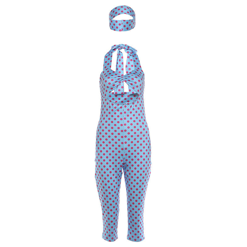 Polka-Dot Hollow-Out Capri Jumpsuit