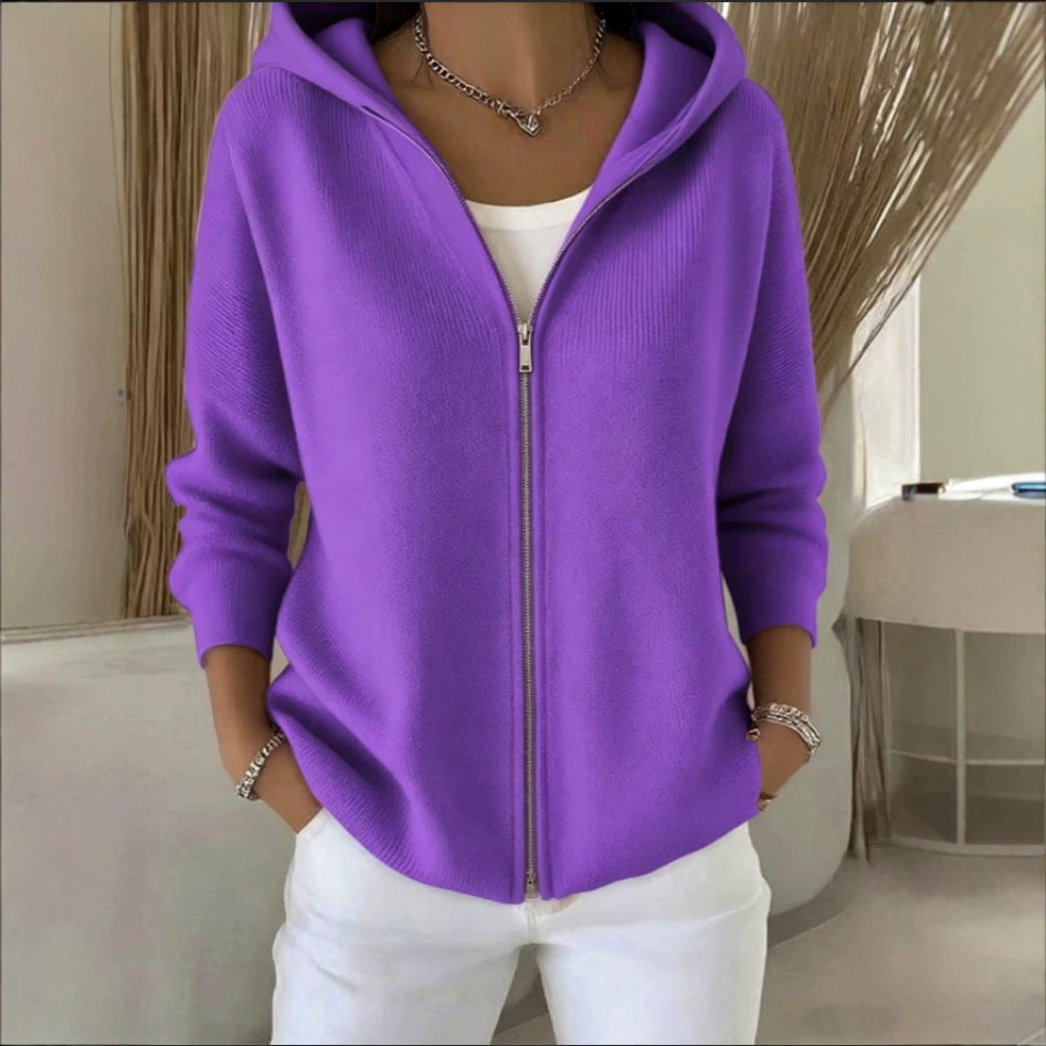 Zip-up Knitted Hooded Sweater Cardigan Coat