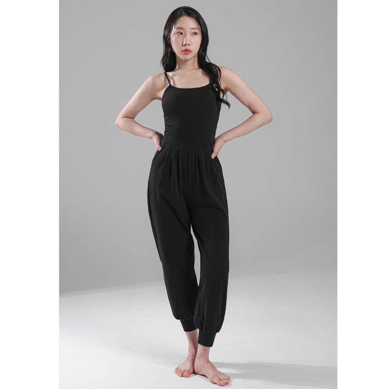 Sleeveless Ankle-Tied Yoga Romper for Fitness & Running