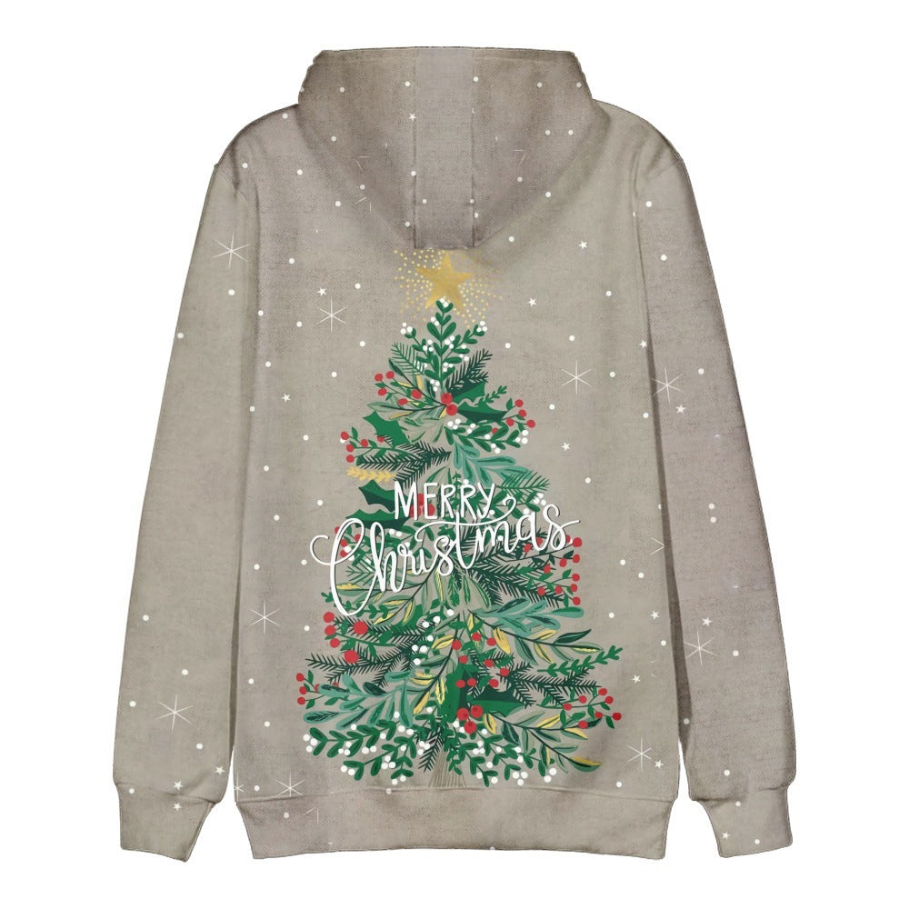 Festive Christmas Animal Print Hooded Sweatshirt