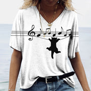 Cute Cartoon Cat V-Neck Women's T-Shirt