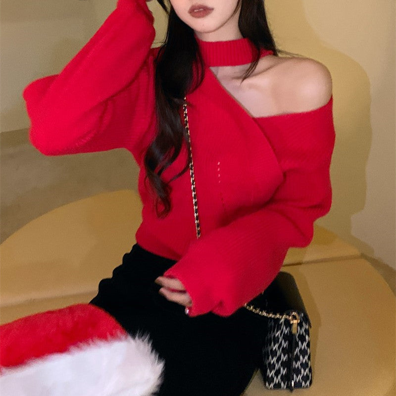 Halter Sweater Short Knitted Bottoming Shirt with Niche Chic Women's Top