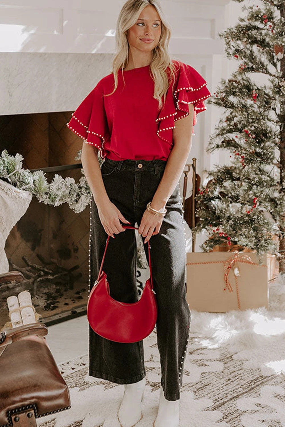 Women's Stitching Round Neck Sweater with Short Sleeves