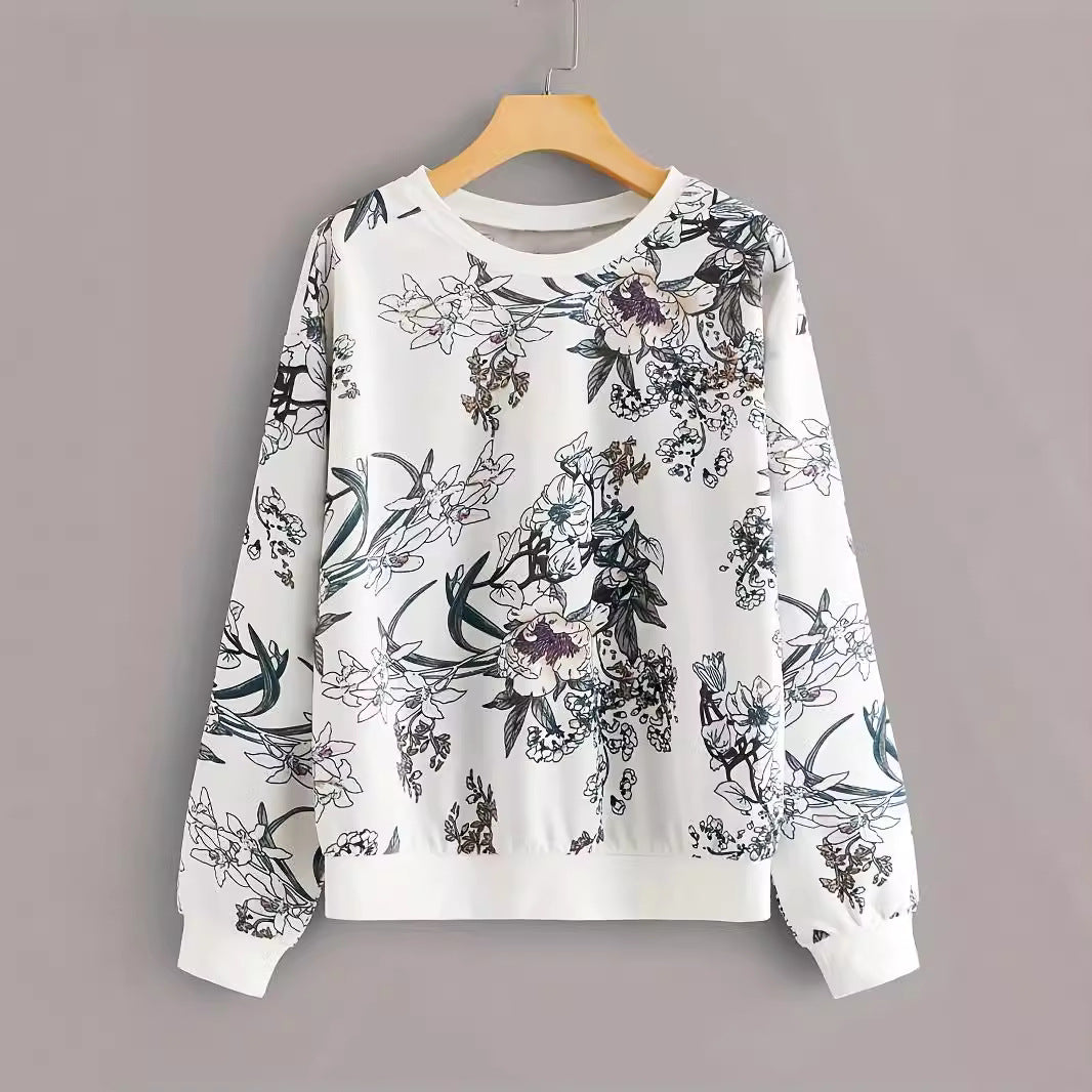 Cozy Floral Print Drop-Shoulder Sweater