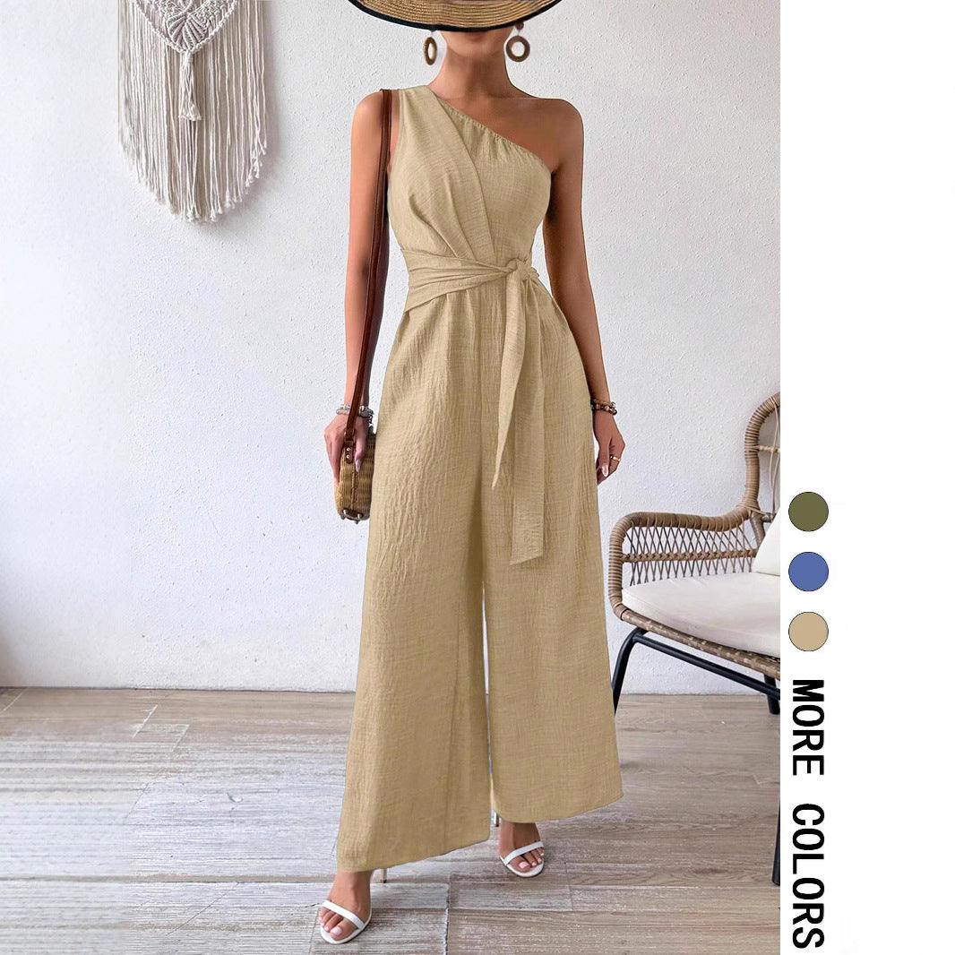 Women's Casual Wide-Leg Jumpsuit with Belt