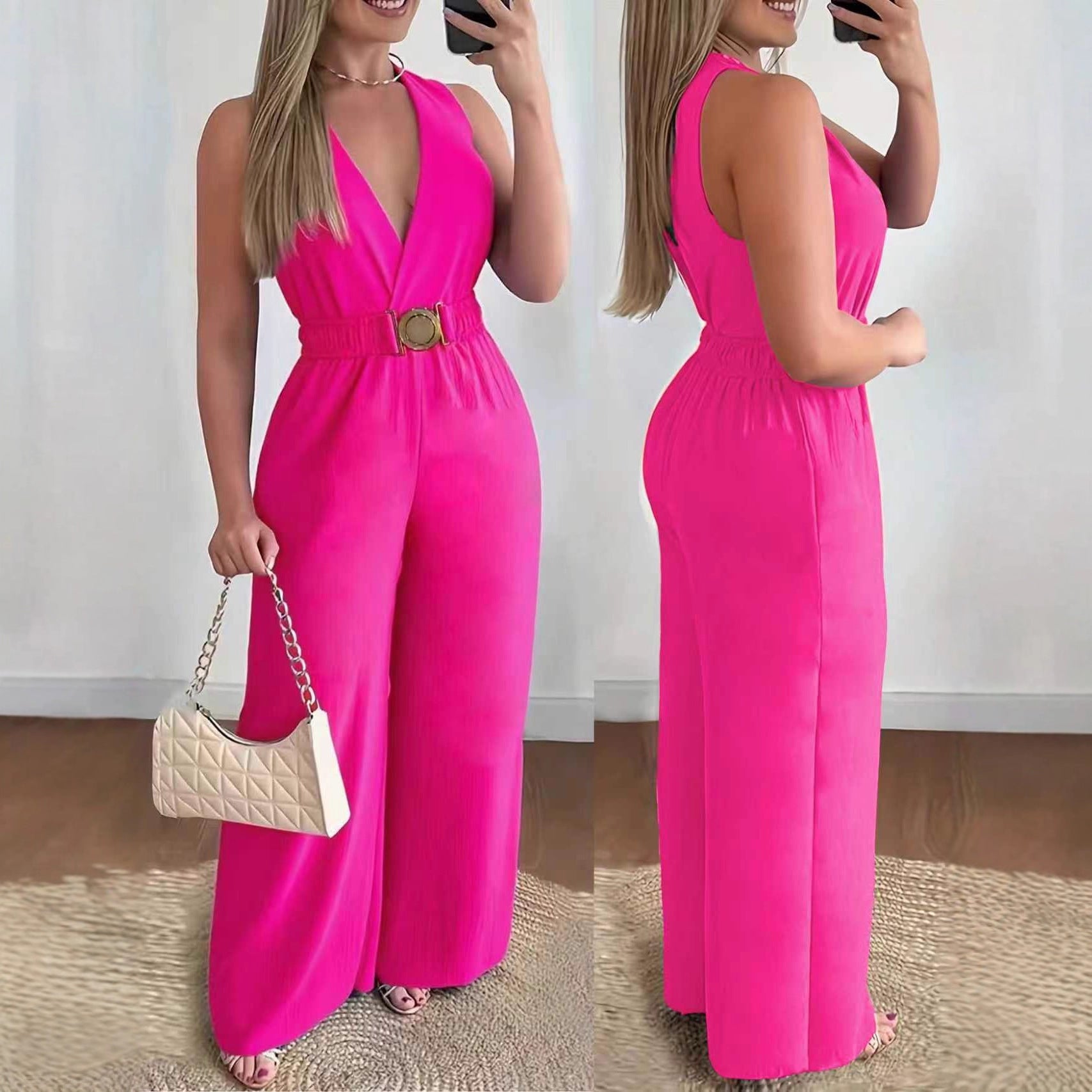 Chic High-Waist Wide-Leg Jumpsuit with Pockets