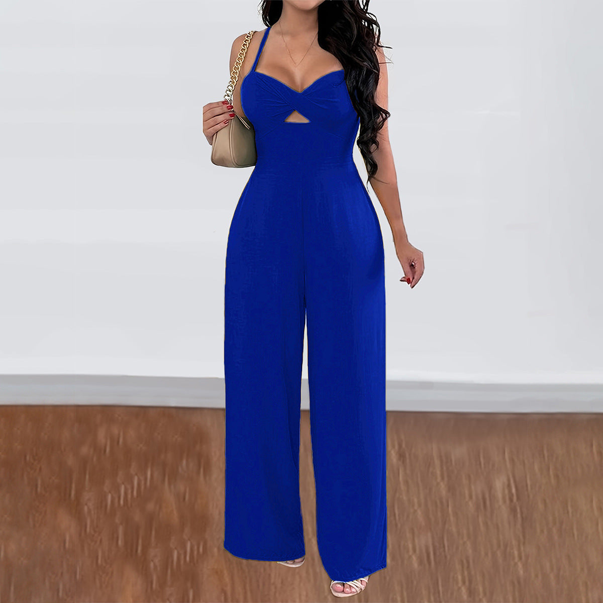 Women's Solid Color Wide Leg Sling Jumpsuit