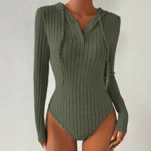 Women's Hooded Striped Knit Slim Jumpsuit