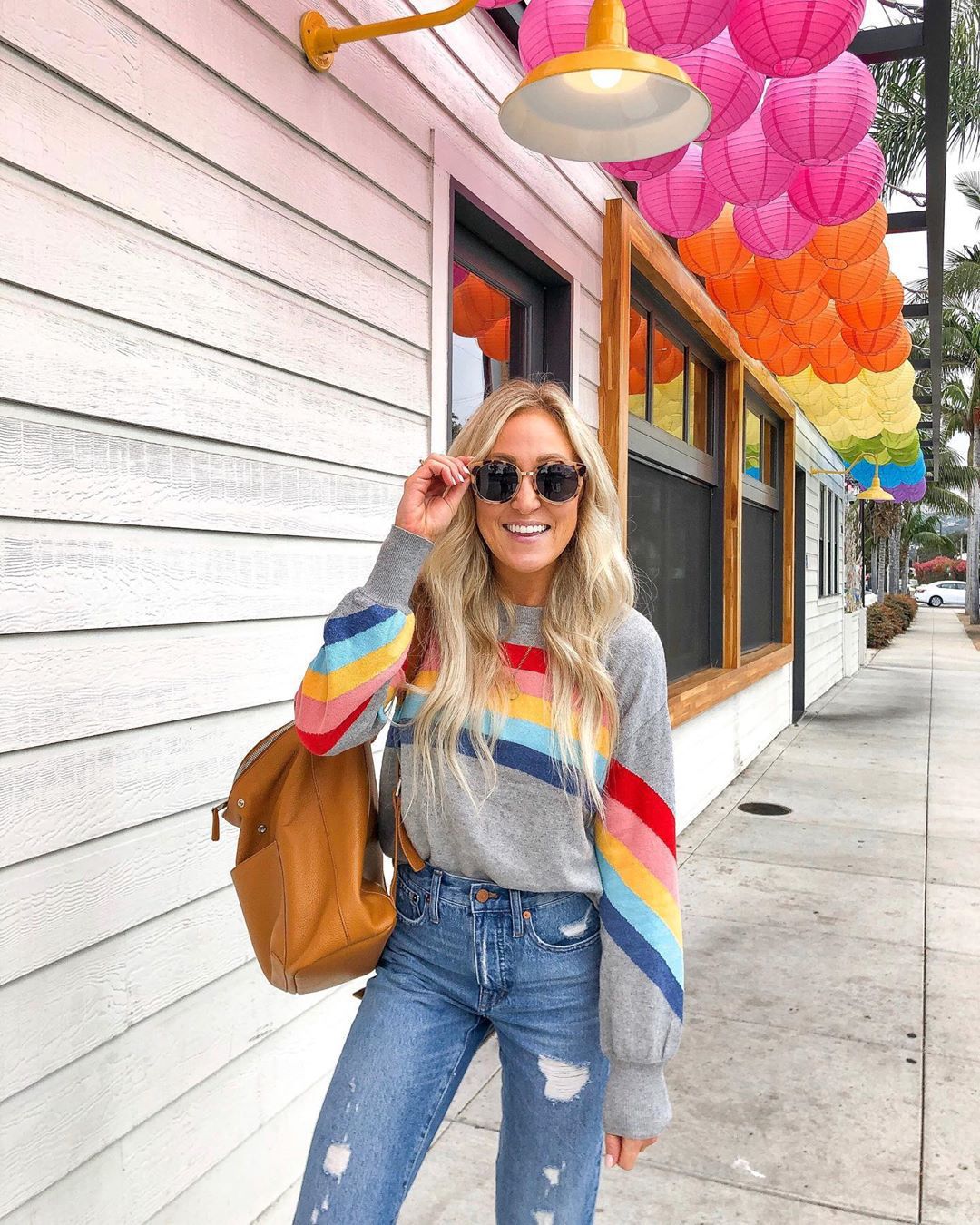 Colorful Rainbow Striped Casual Long Sleeve Pullover Sweatshirt