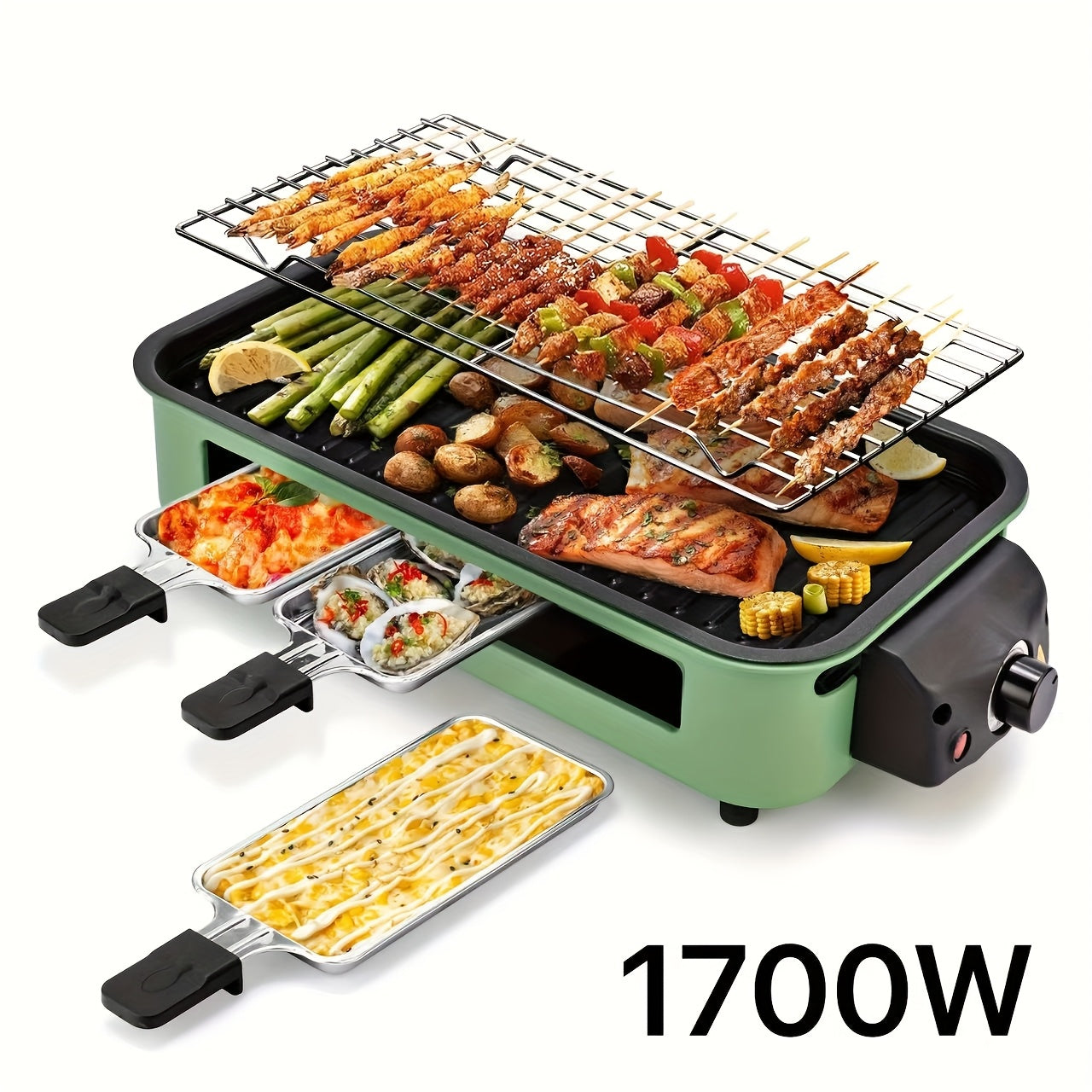 1500W Smokeless Electric Grill with Removable Non-Stick Griddle & Hot Pot