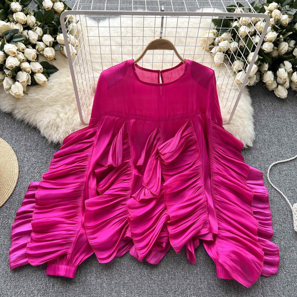 Irregular Ruffled Long-sleeved Chiffon Shirt