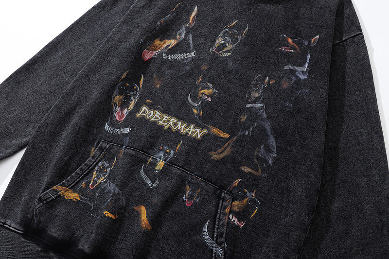Retro Loose Hip Hop Hooded Terry Sweater for Streetwear