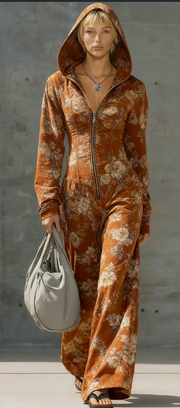 Women's Long-Sleeve Hooded Casual Jumpsuit