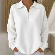 Half-Zip Waffle Knit Polo Sweatshirt for Women