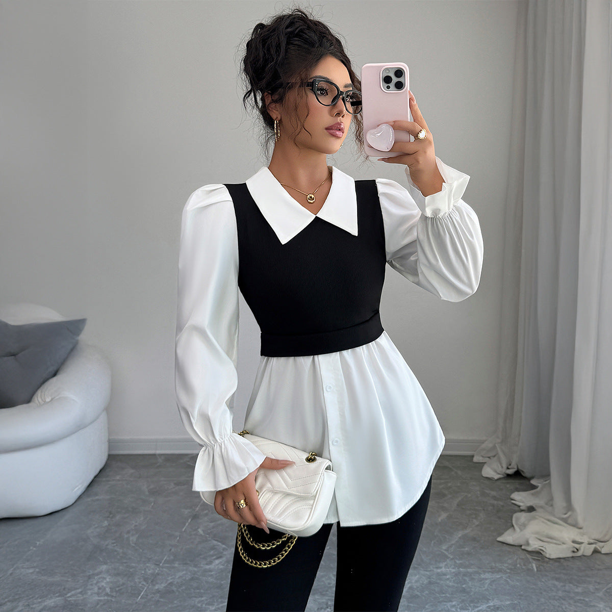 Simple Style Fake Two Pieces Shirts Vest
