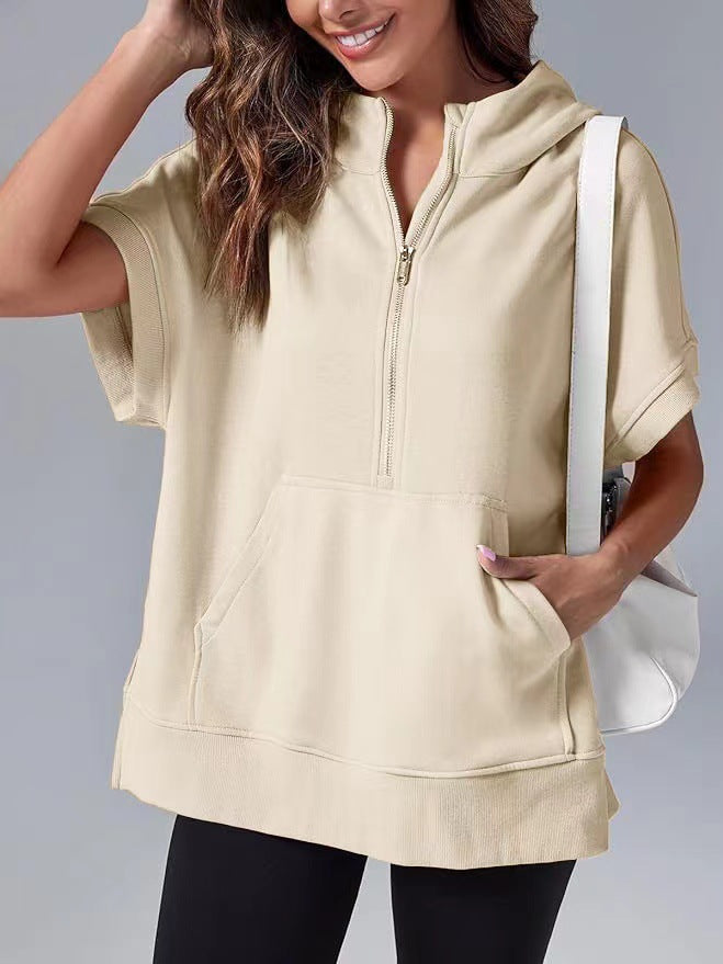 Women's Short-Sleeve Hooded Pullover Sweater