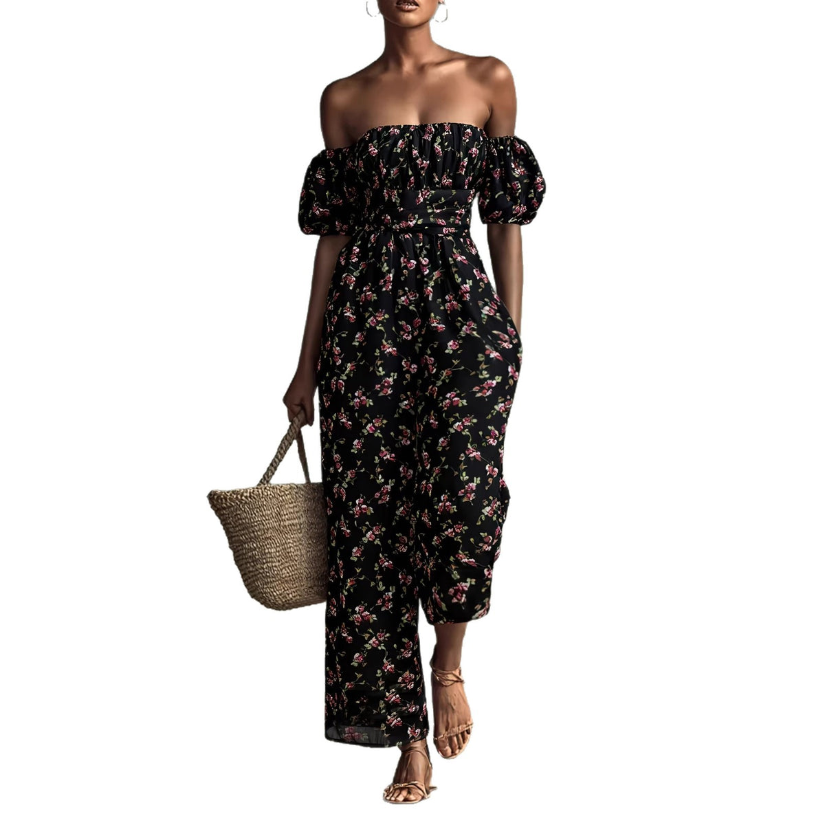 Women's Casual Printed Long Sleeve Pocket Jumpsuit