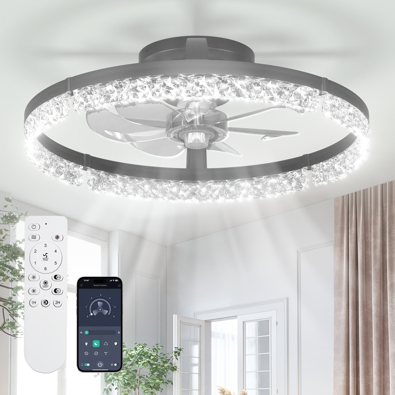 Modern 20-Inch LED Ceiling Fan with Adjustable Light and Reversible Airflow