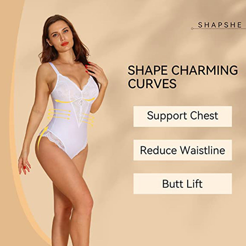 Lace V-Neck Sling Jumpsuit Body Shaper