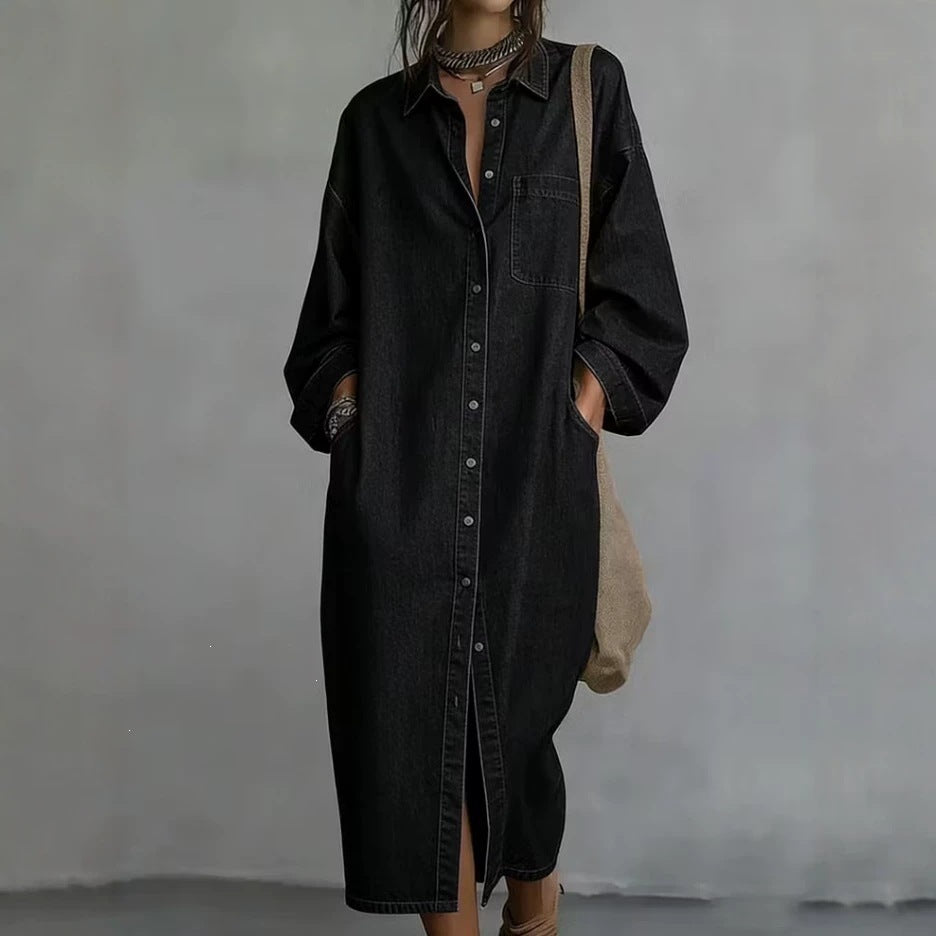 Casual Loose-Fit Denim Shirt Dress