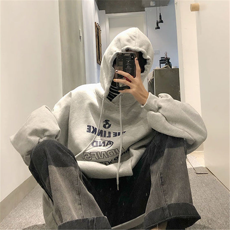 Cozy Oversized Letter Print Pullover Hoodie for Women