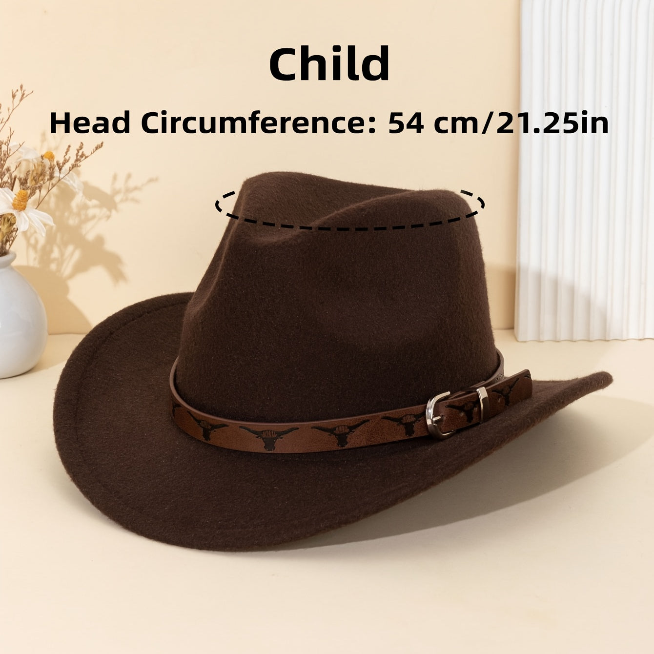 Brown Leather Western Cowboy Hat with Bull Print