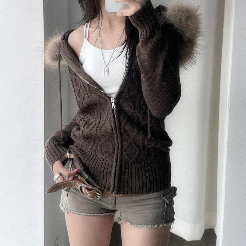 Retro Slim-Fit Twist Zipper Cardigan Sweater