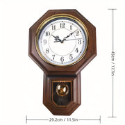 1pc/2pcs Chimes With Music, Schoolhouse Regulator Clock, Chiming Wall Clock With Pendulum, Easy To Read Pendulum Plastic Wall Clock With Chimes & Strike Clock, Battery Operated, Faux Wood Pendulum Clock For Office, Living Room, Home Decor