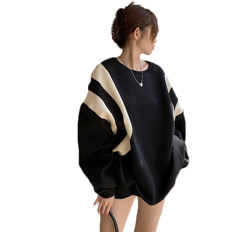 Korean Style Contrast Stitching Oversized Women's Sweater