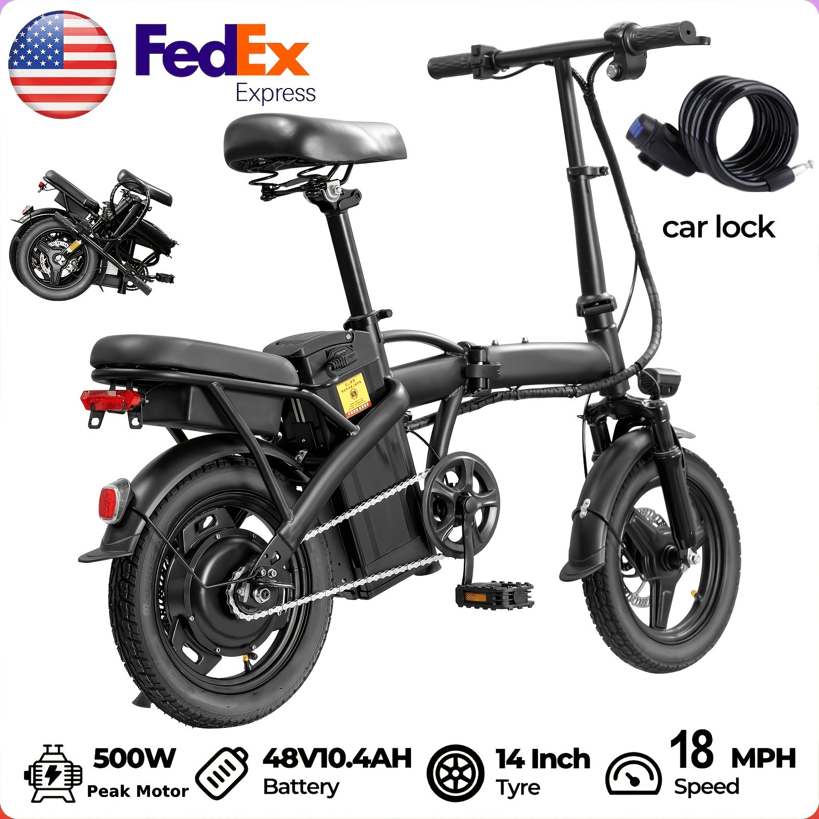 14-Inch Foldable Electric Bike with 500W Motor