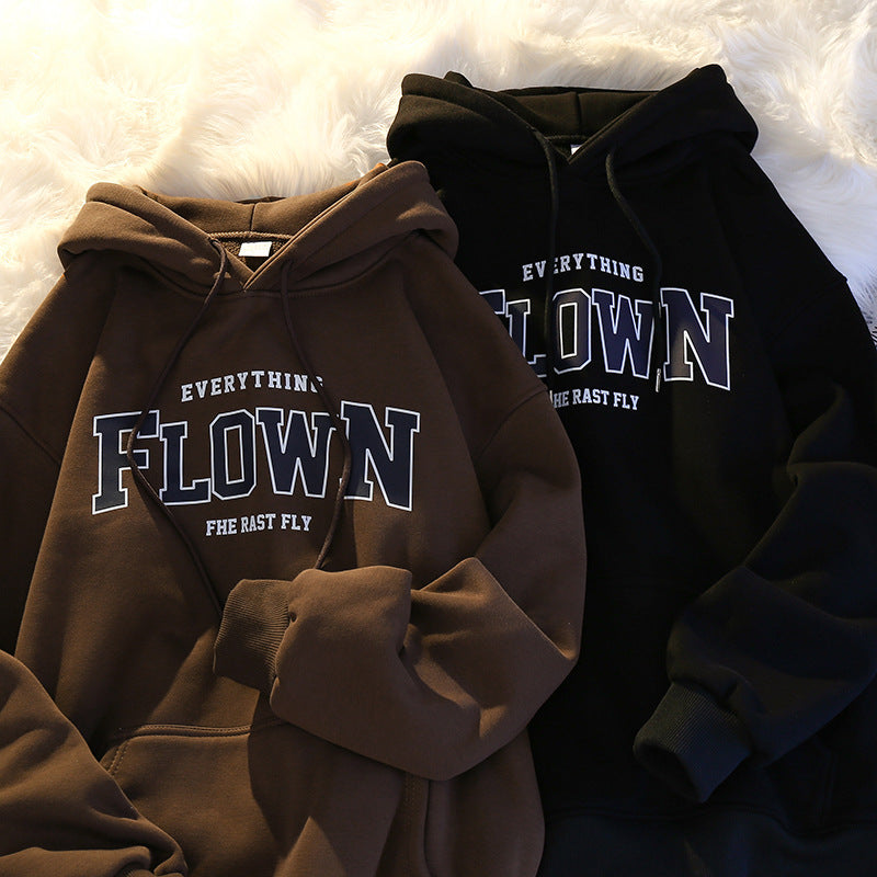 Korean Style Thickened Hooded Letter-Print Women's Sweater