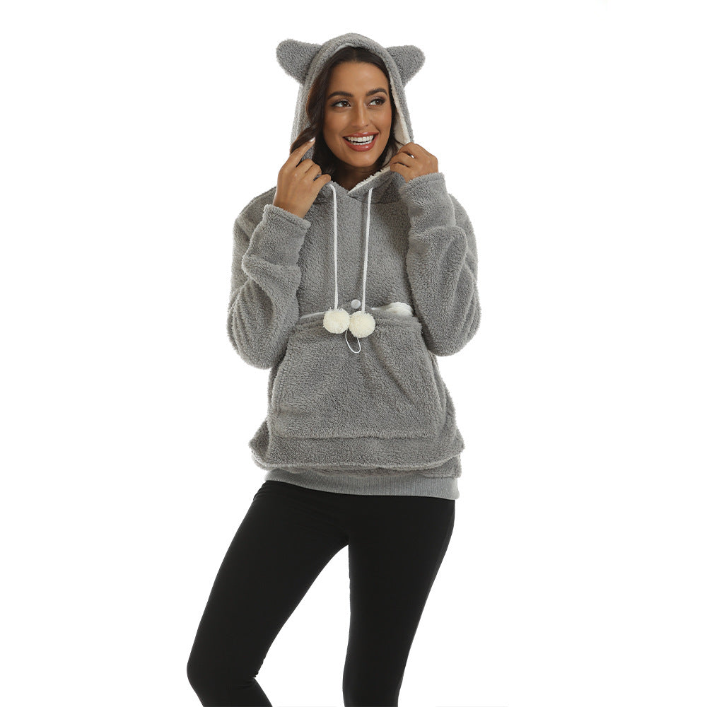 Cozy Solid Color Hooded Sweatshirt with Large Pocket