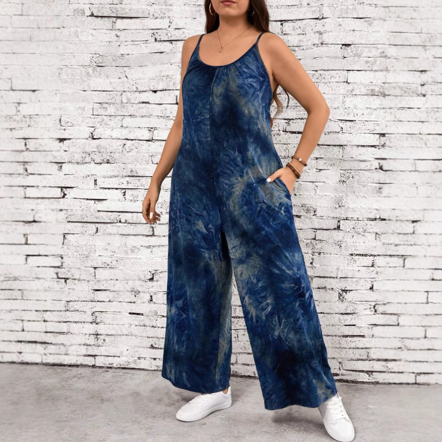Chic Sleeveless Printed Contrast Strap Jumpsuit