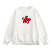 Floral Embroidered Loose Round Neck Cotton Sweater