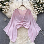 Niche Design V-neck Knot Bell Sleeve Shirt