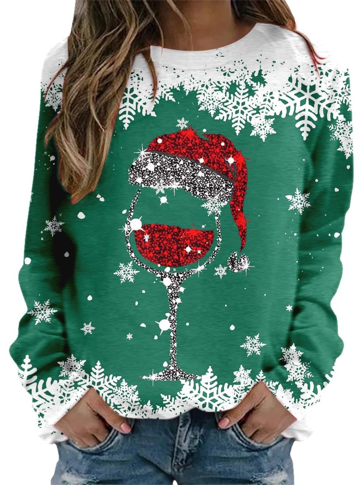 Festive 3D Print Christmas Women's Casual Crewneck Sweater