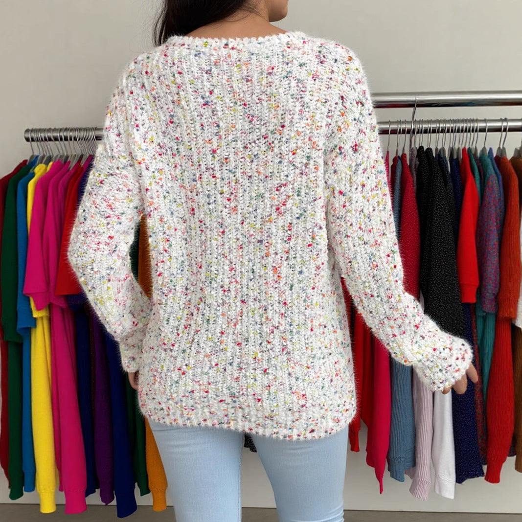 Loose and Lazy Style V-neck Pullover Long Sleeve Hot Girl Sweater