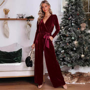 Women's Solid Long Sleeve Straight-Leg Jumpsuit