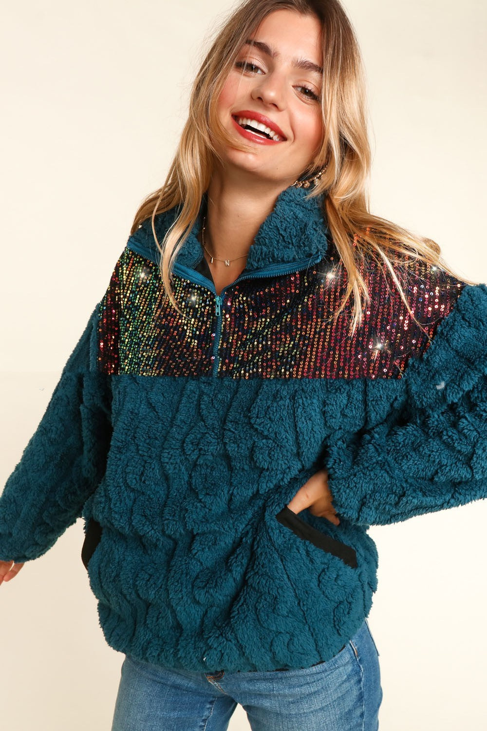 Cozy Turtleneck Double Pocket Sweater