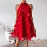 Three-dimensional Floral Halter-neck Evening Dress