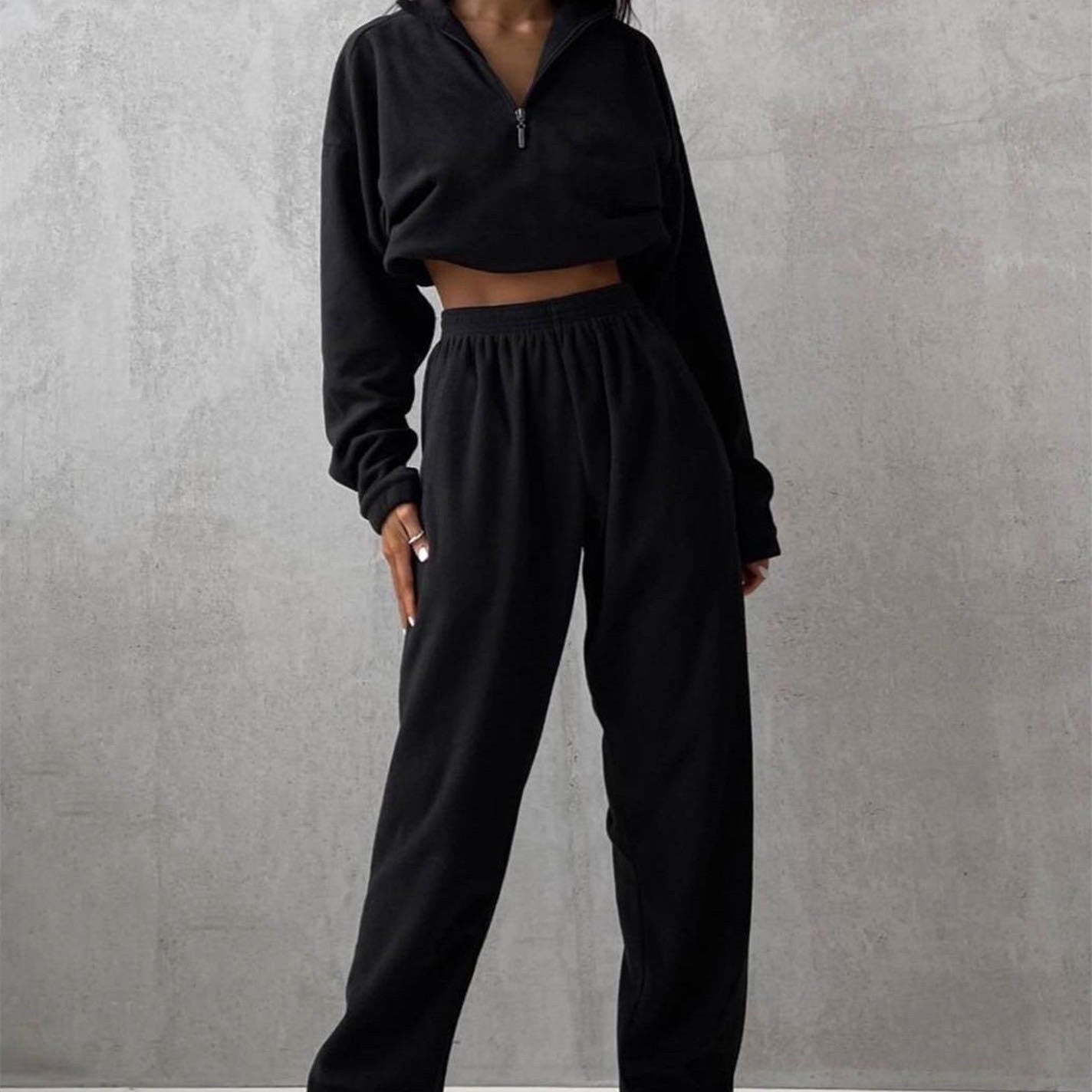 Cozy Fleece High-Collar Pullover Sweatshirt Set