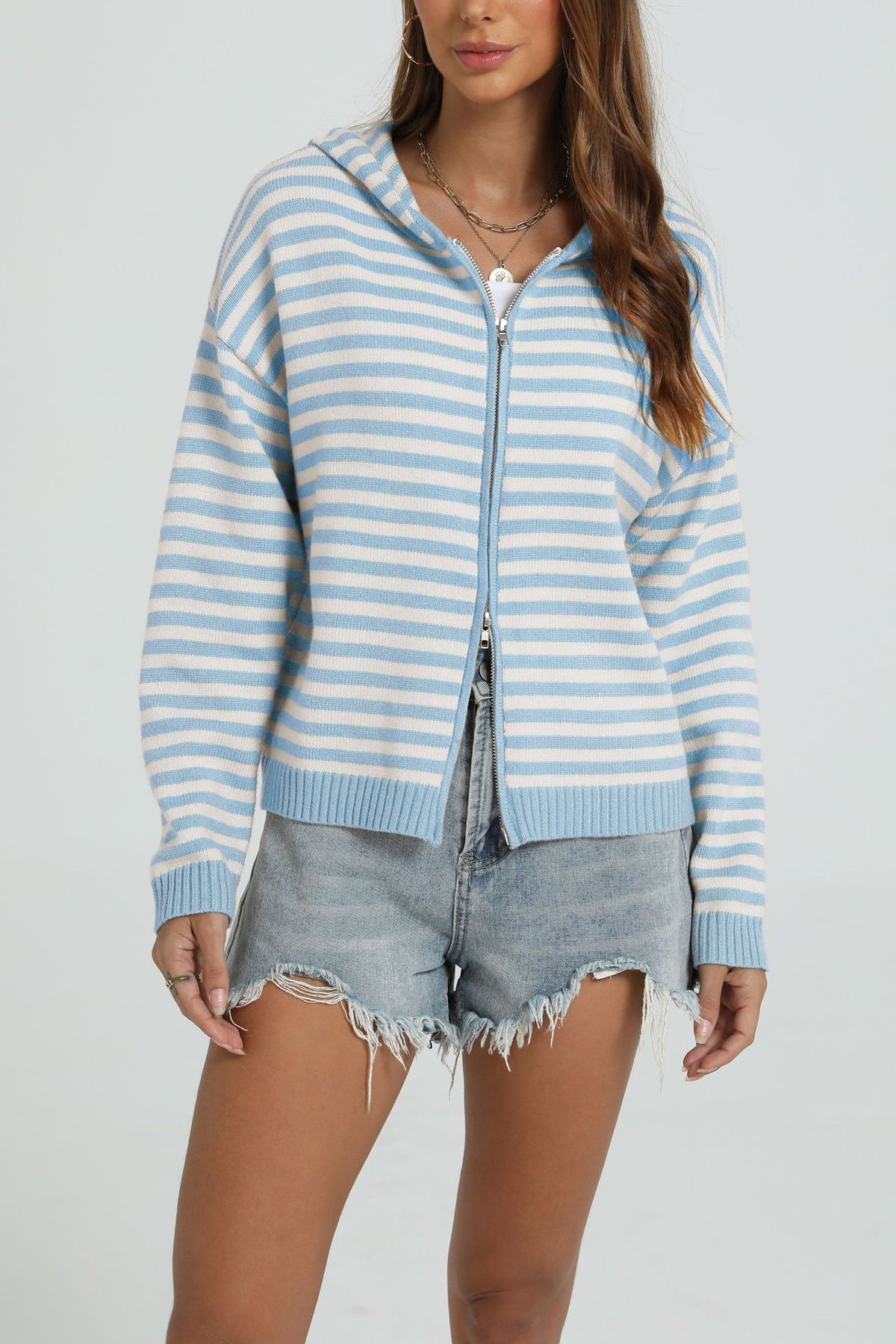 Womens Casual Hooded Knit Cardigan Sweater