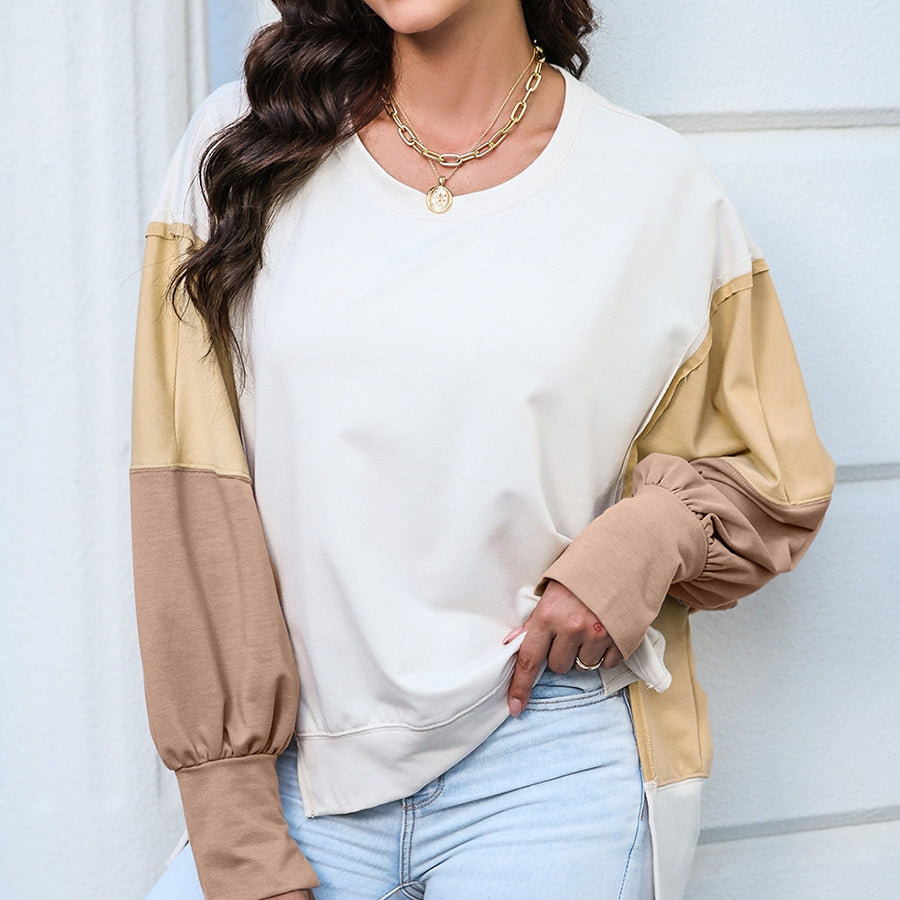 Chic Colorblock Long-Sleeve Pullover Sweater